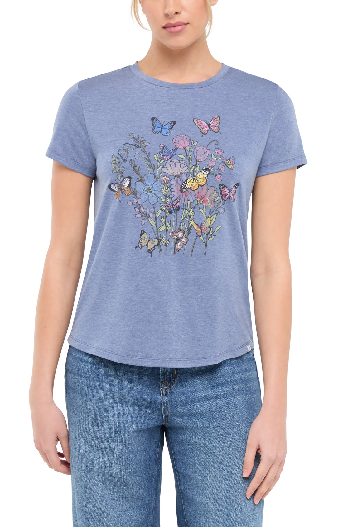 Monica Tee (H. Gray Blue Butterfly Bouquet)