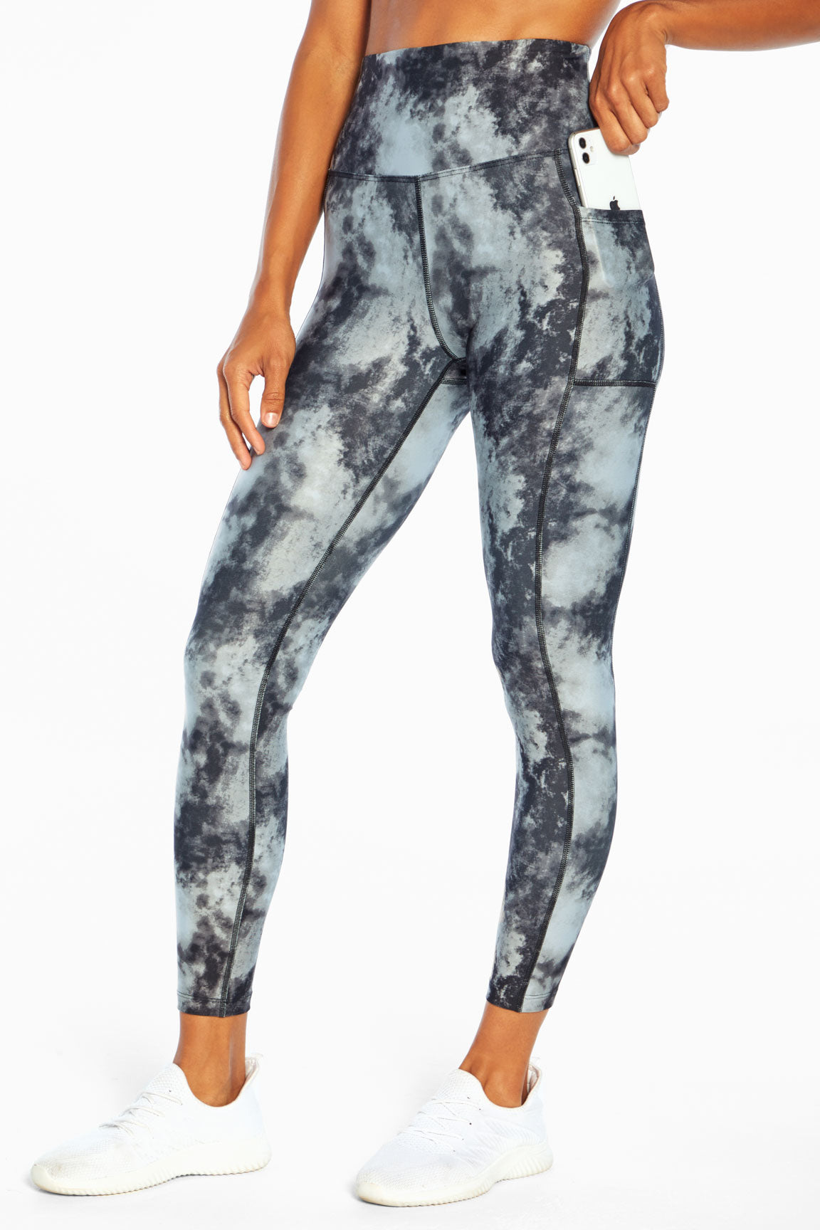 High Rise Side Pocket Ankle Legging (India Ink Tie Dye Wave)