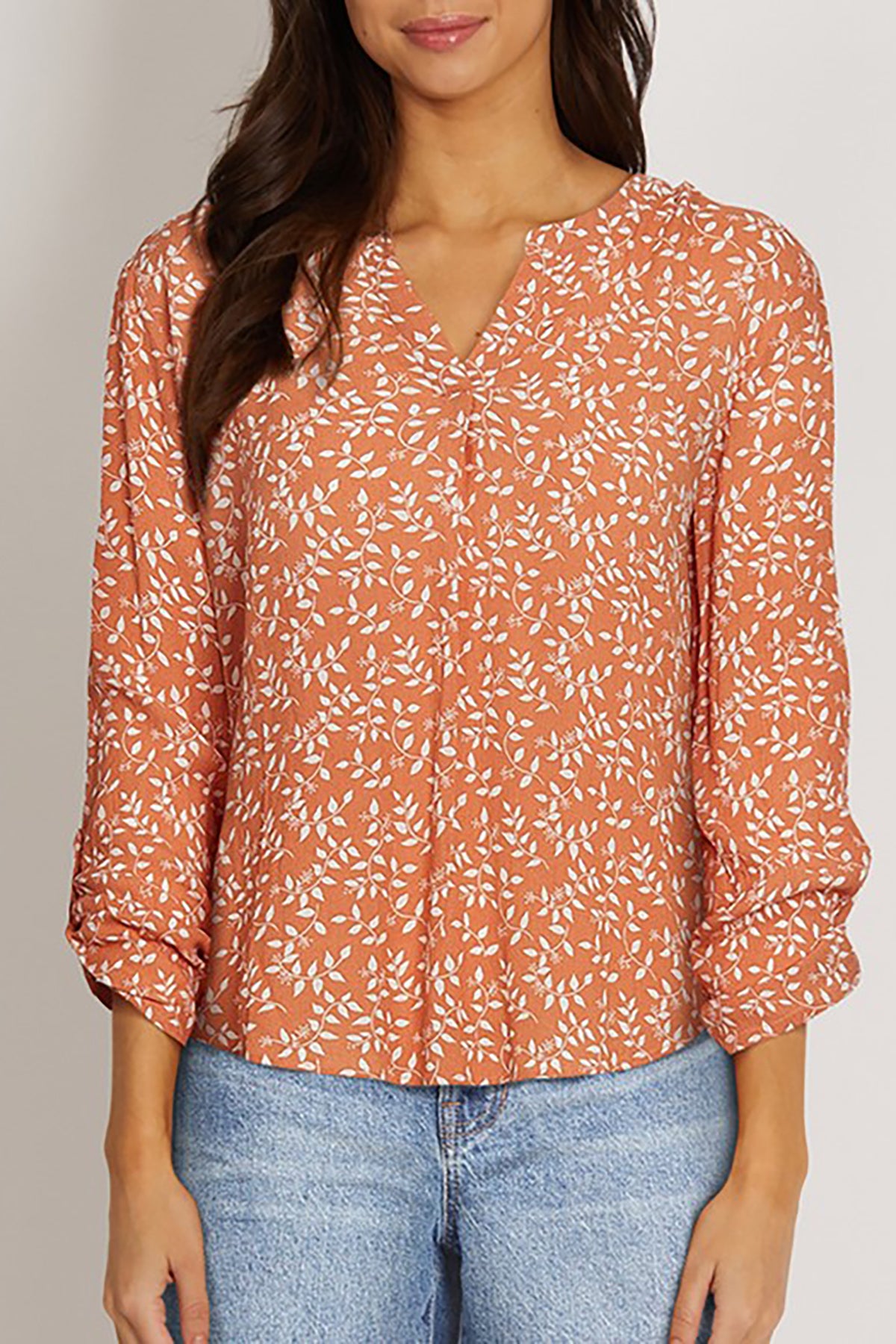 Josie Pop Over Top (Tawny Orange/Marshmallow Spring Vines)