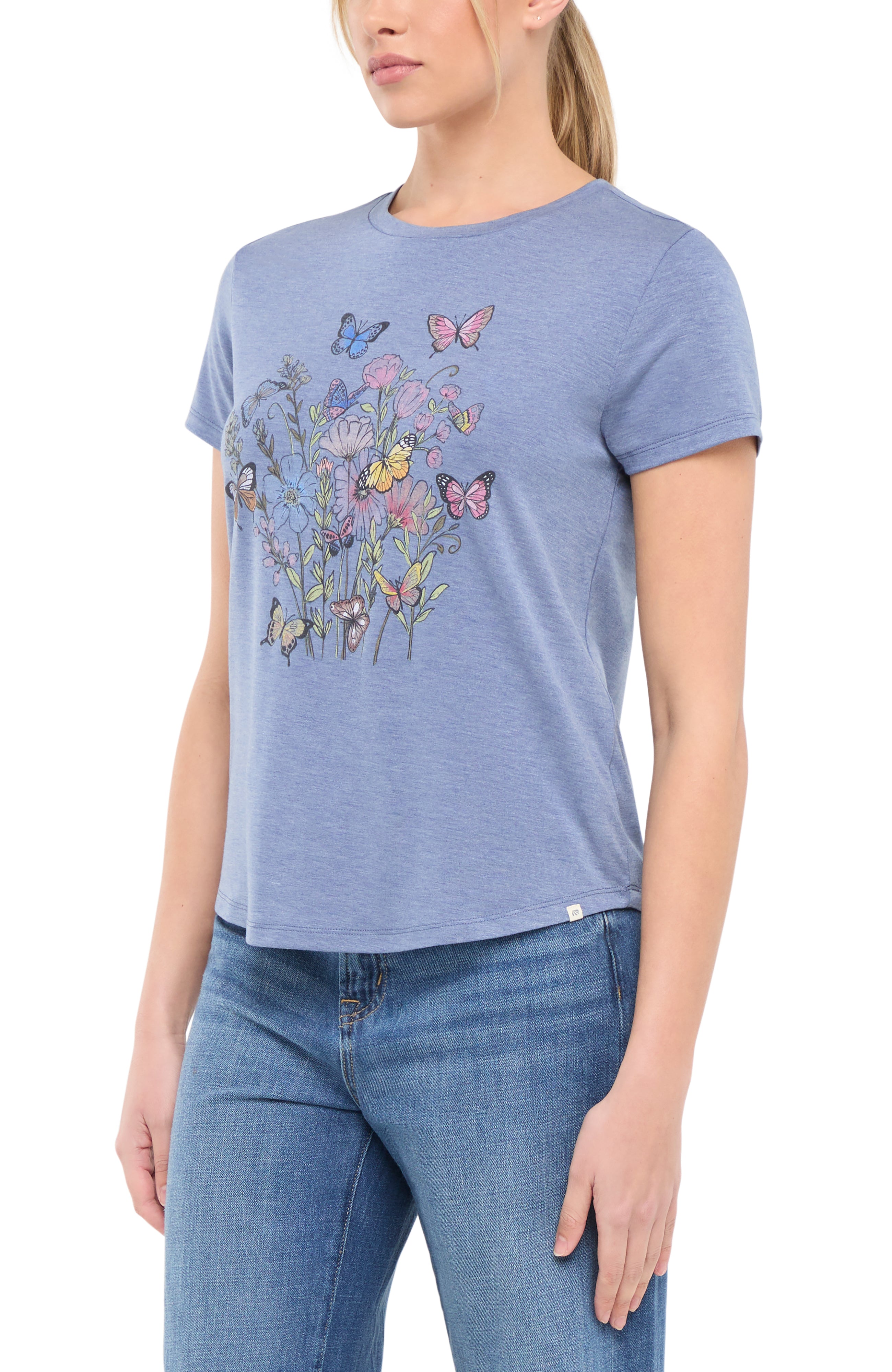 Monica Tee (H. Gray Blue Butterfly Bouquet)