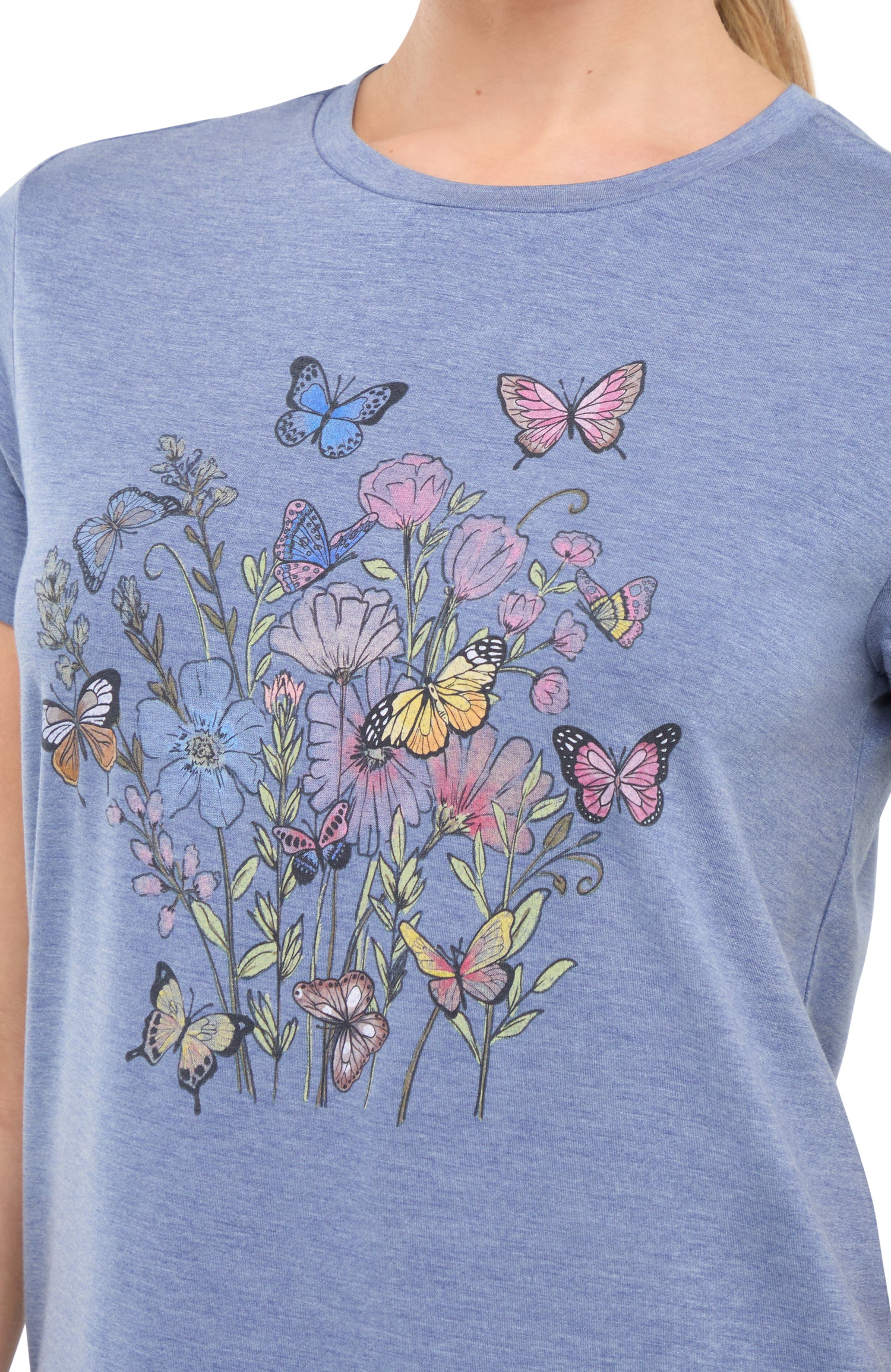 Monica Tee (H. Gray Blue Butterfly Bouquet)