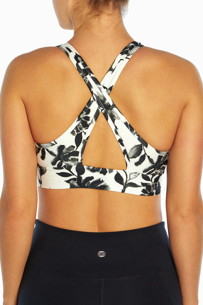 Ursula Sport Bra (White Ink Blot Floral)