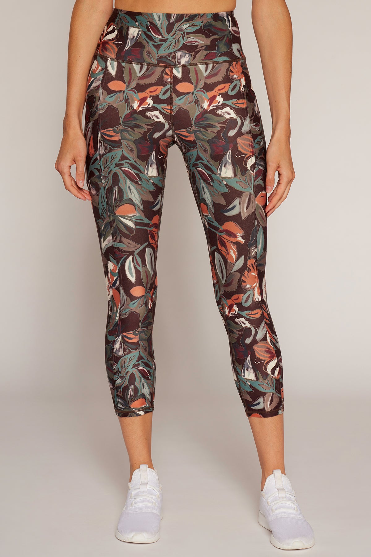 Drew Tummy Control Pocket Mid Calf (Choc Plum Abstract Acrylic Floral)