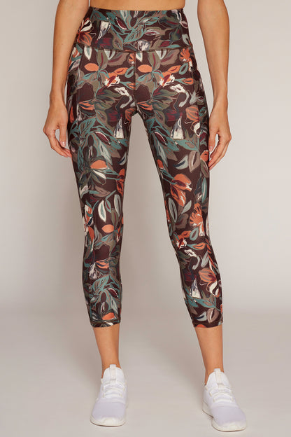 Drew Tummy Control Pocket Mid Calf (Choc Plum Abstract Acrylic Floral)