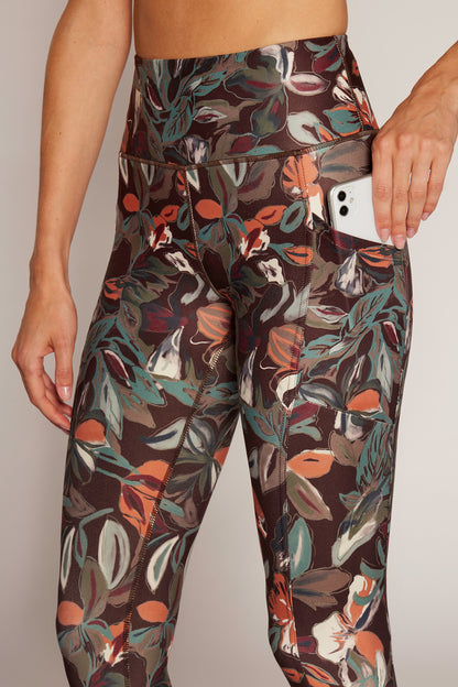 Drew Tummy Control Pocket Mid Calf (Choc Plum Abstract Acrylic Floral)