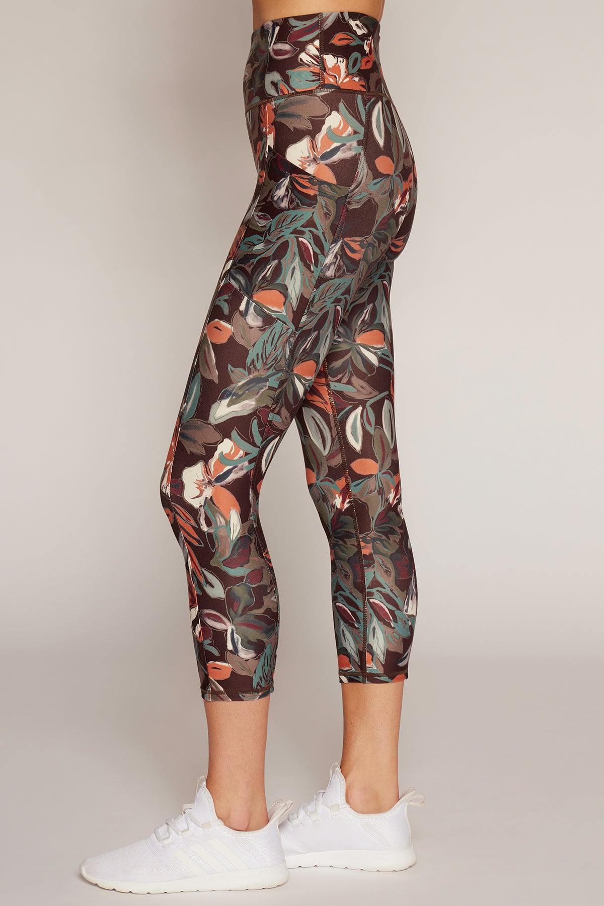 Drew Tummy Control Pocket Mid Calf (Choc Plum Abstract Acrylic Floral)