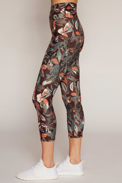 Drew Tummy Control Pocket Mid Calf (Choc Plum Abstract Acrylic Floral)