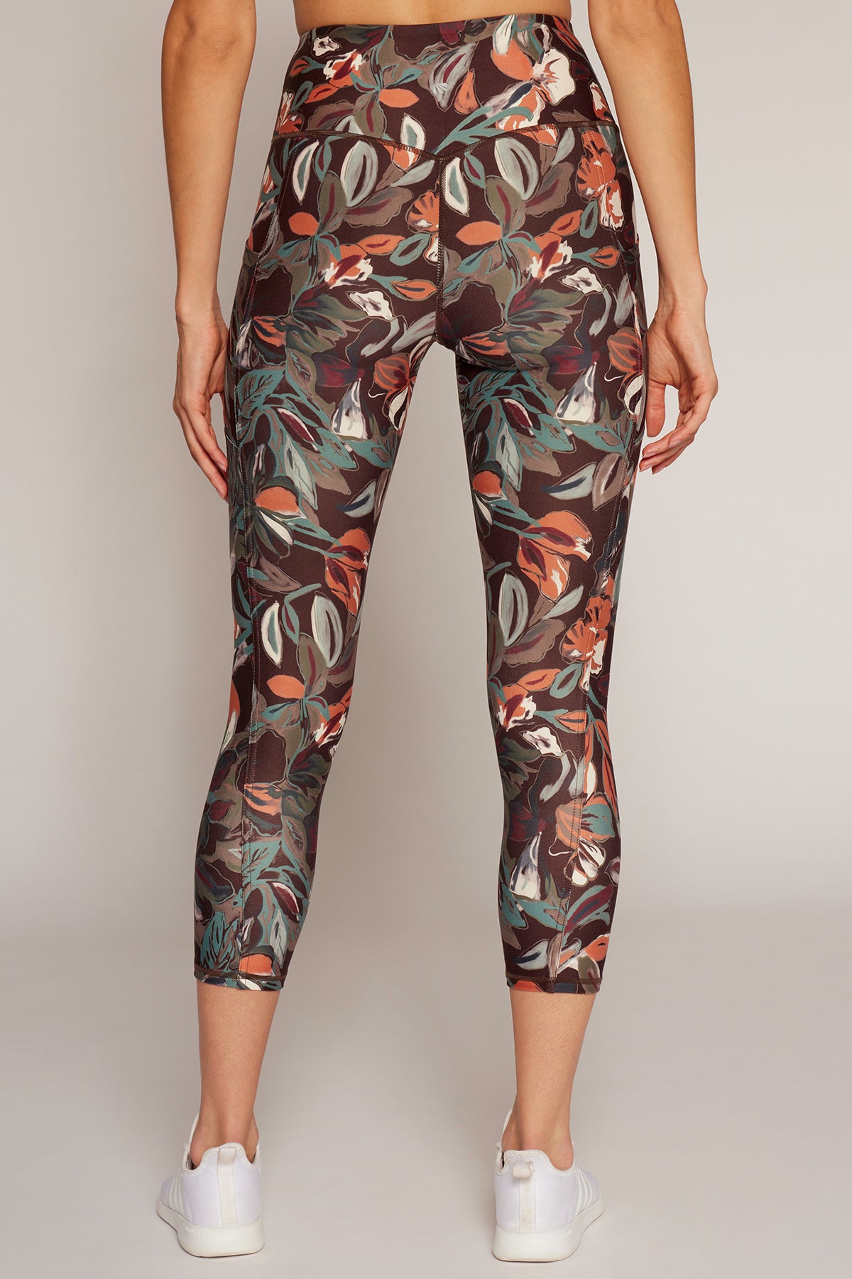 Drew Tummy Control Pocket Mid Calf (Choc Plum Abstract Acrylic Floral)