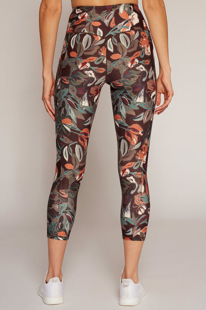 Drew Tummy Control Pocket Mid Calf (Choc Plum Abstract Acrylic Floral)