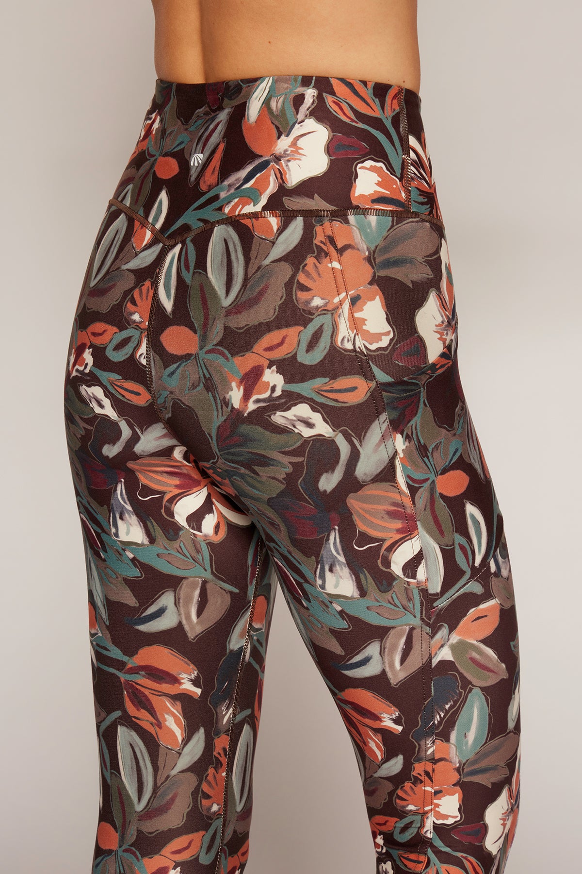 Drew Tummy Control Pocket Mid Calf (Choc Plum Abstract Acrylic Floral)