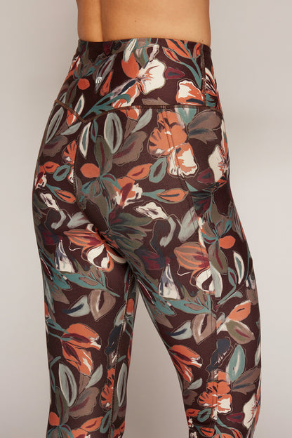 Drew Tummy Control Pocket Mid Calf (Choc Plum Abstract Acrylic Floral)