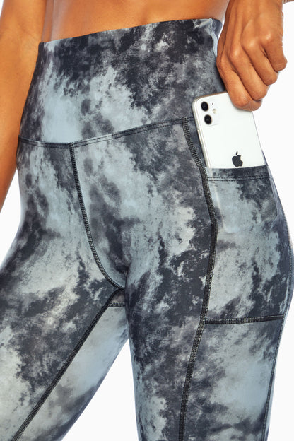 High Rise Side Pocket Ankle Legging (India Ink Tie Dye Wave)