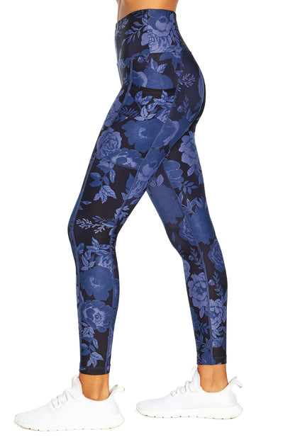 High Rise Flat Waist Ankle (Blue Modern Tonal Floral)