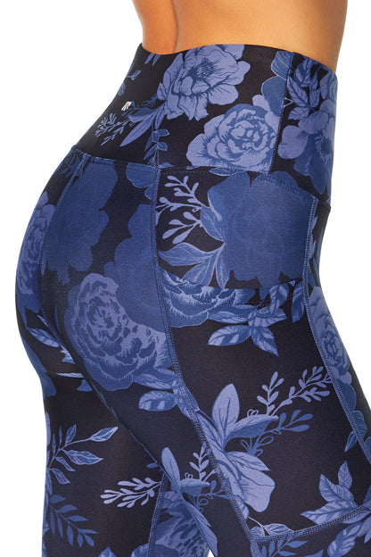 High Rise Flat Waist Ankle (Blue Modern Tonal Floral)