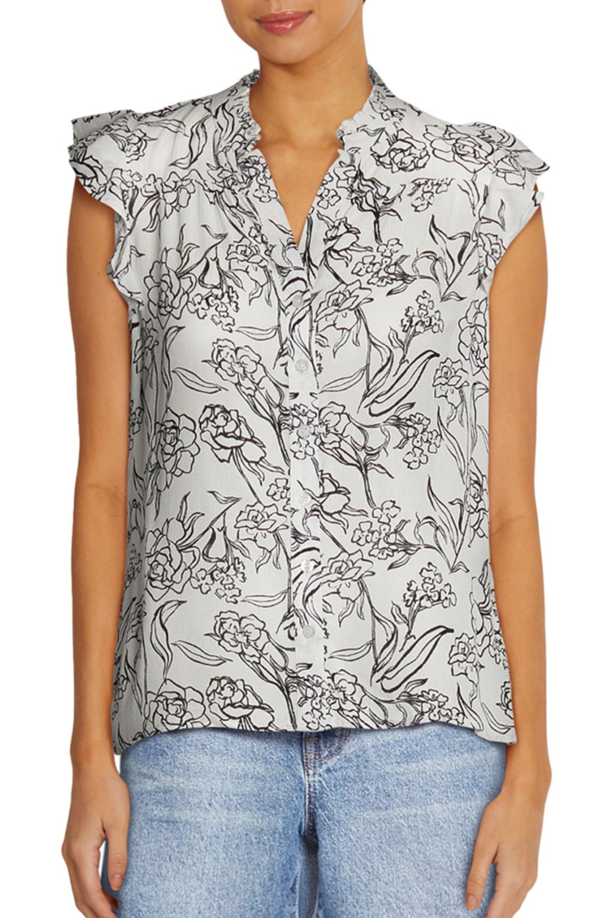 Claire Top (Black/White Wild Flowers)