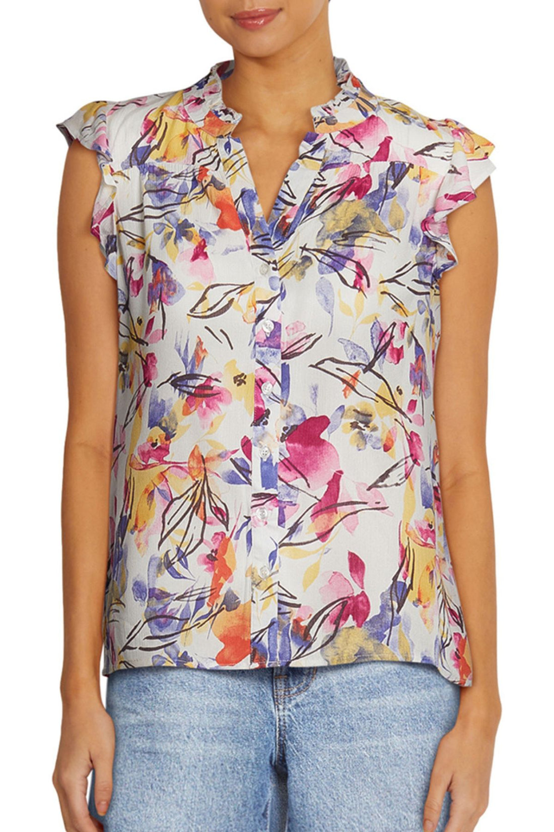 Claire Top (Snow White Abstract Floral)