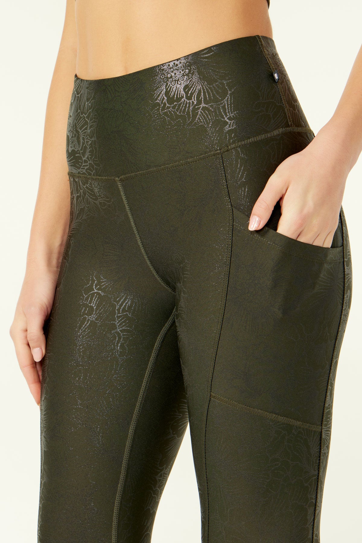Lucia Pocket Legging (Rosin Peonies Outline With Clear Foil)